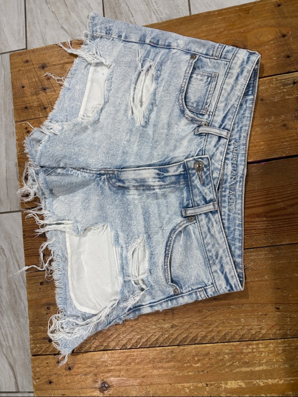 American Eagle Outfitters Distressed Light Blue Denim Cutoff Shorts
